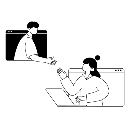 Illustration Mann und Frau in Beratungstätigkeit