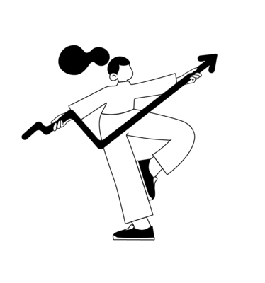 Illustration einer weiblichen Person mit einem Chart-Verlauf nach oben