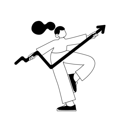 Illustration einer weiblichen Person mit einem Chart-Verlauf nach oben